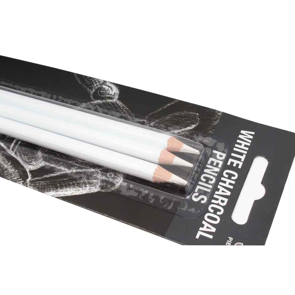 Chrome 3 Pcs White Medium Charcoal Art Drawing Pencils Set For Dark Tinted Paper