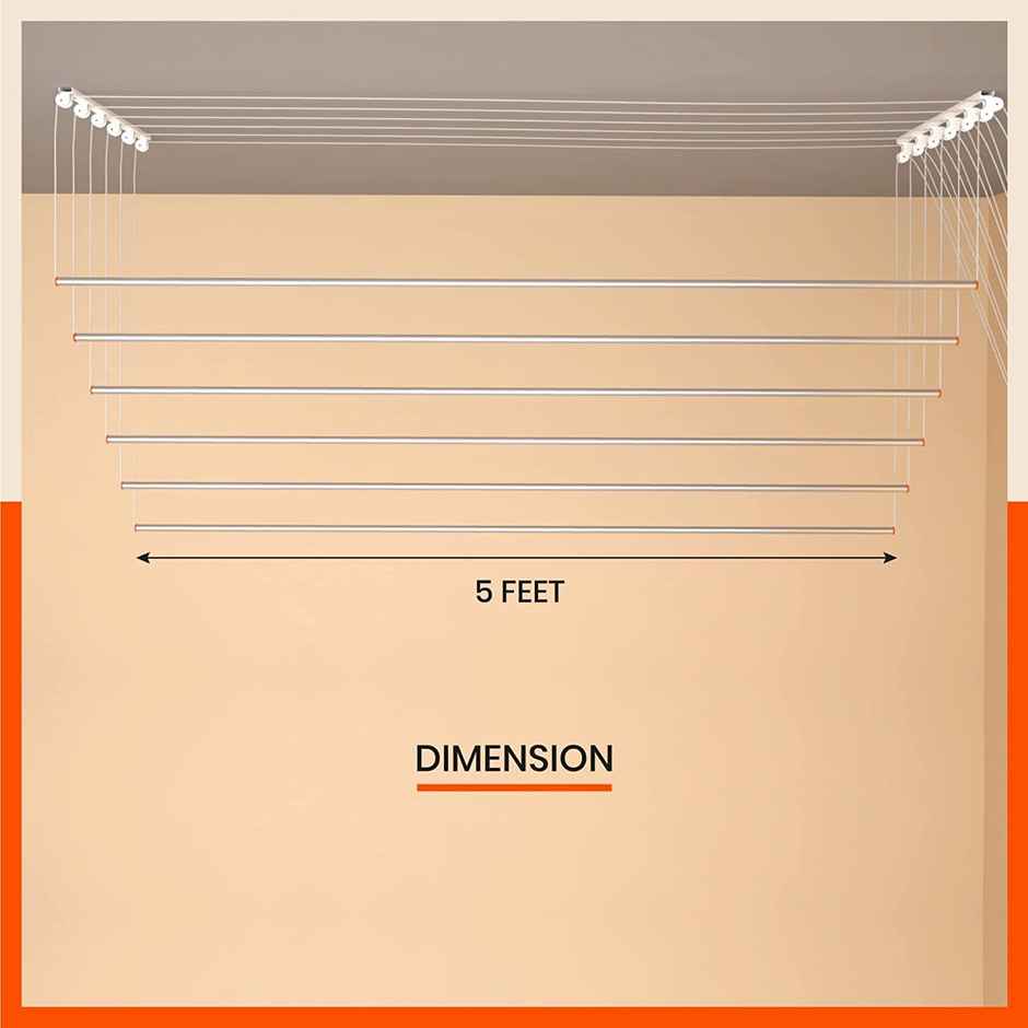 Bathla Ceiling Cloth Dryer | 5ft x 6 Pipes | Steel | Compact, Easy | Exa