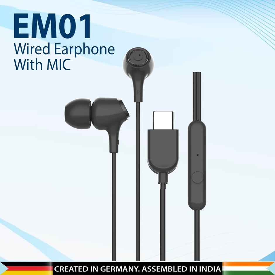 Blaupunkt EM01 C Type In The Ear Wired Earphones for Gaming | Night Black