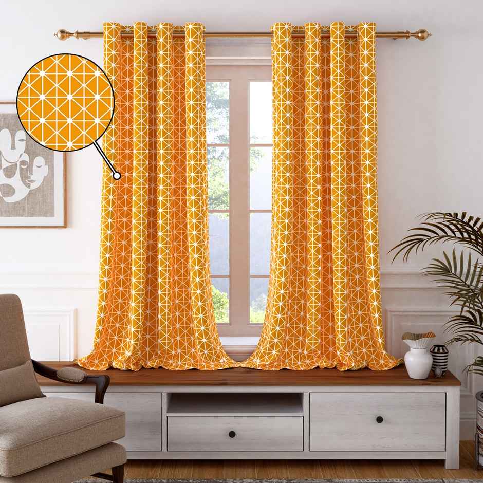Story@Home 300 GSM 100 % Cotton Abstract 1 U Window Curtain | Orange & White