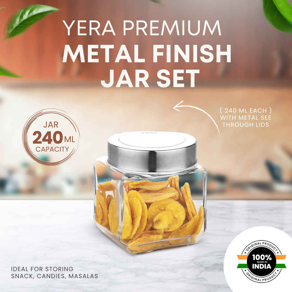 Yera Premium Glass Jar With Steel See - Thorugh Lids 6 pcs Jar Set 240 ml (Each)