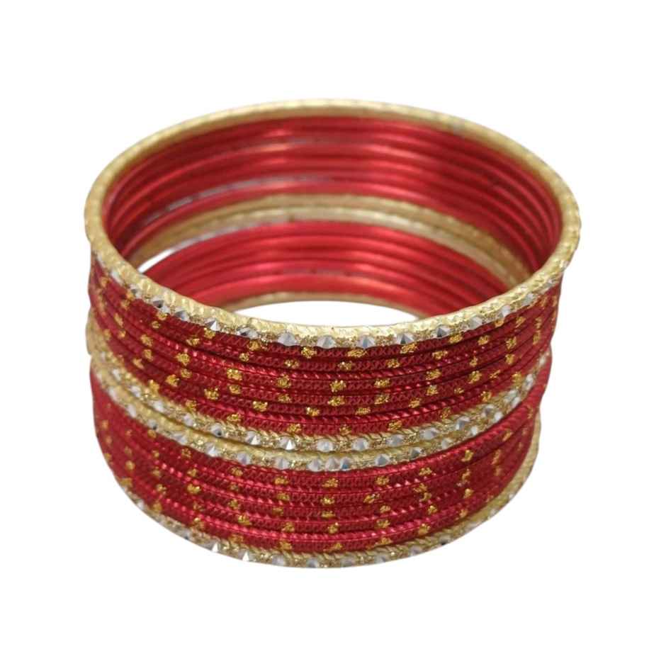 Red Metal Bangle Set | Designer Bangles | Pack Of 12 | Size 2.6 | Gullak