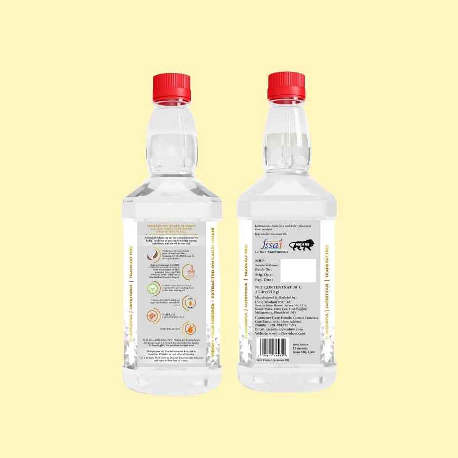 Indic Wisdom Virgin Coconut Wood Pressed Oil (Nariyal Oil) | Cold Pressed - Extracted On Wooden Churner