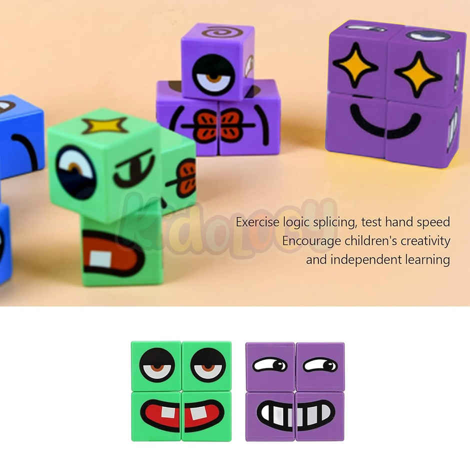 Kidology Emoji Cube Face Game for Kids and Adults | Face Change Rubiks Cube Game | 8 Cubes + Bell