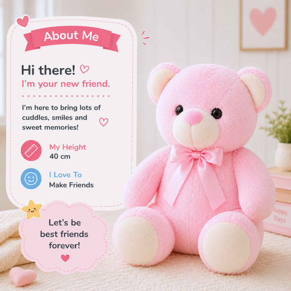 ToyTales Teddy Bear Soft Toy | Plushie Stuffed Animal Toys | Birthday Gift for Kids | Pink | 40cm
