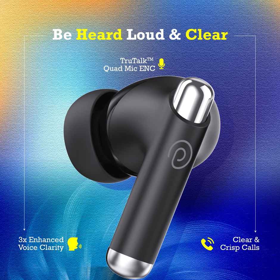 pTron Zenbuds Evo X5 34dB ANC TWS Earbuds | 4 Mic ENC Calls | 45H Playtime | 40ms Low-Latency - Black