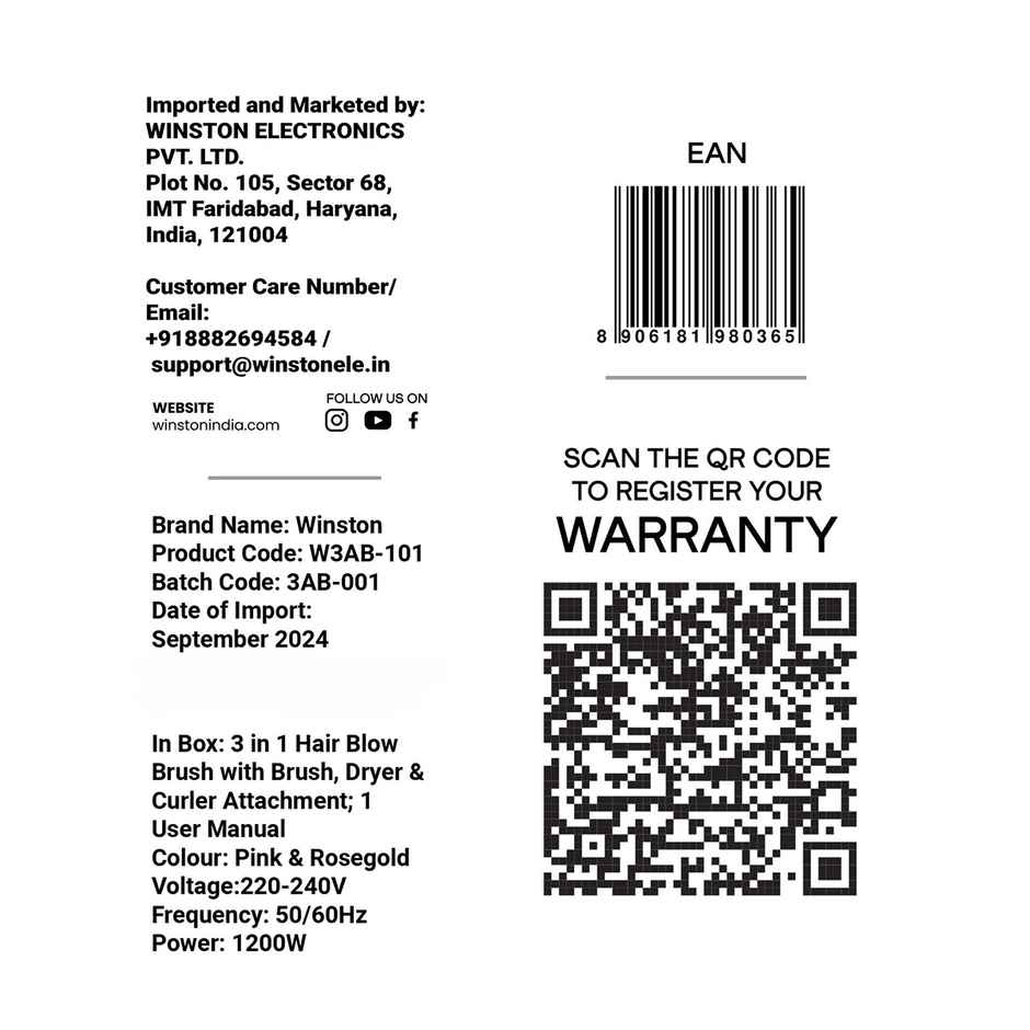 Winston 3 in 1 Hair Styling Blow Brush Blow Dryer, Curling Iron, & Volumizing Brush - Pink