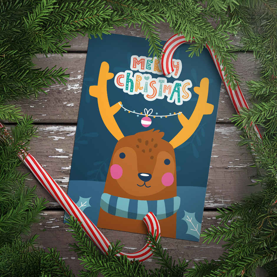 Reindeer Merry Christmas Greeting Card | Cute Artwork | Mad Over Print