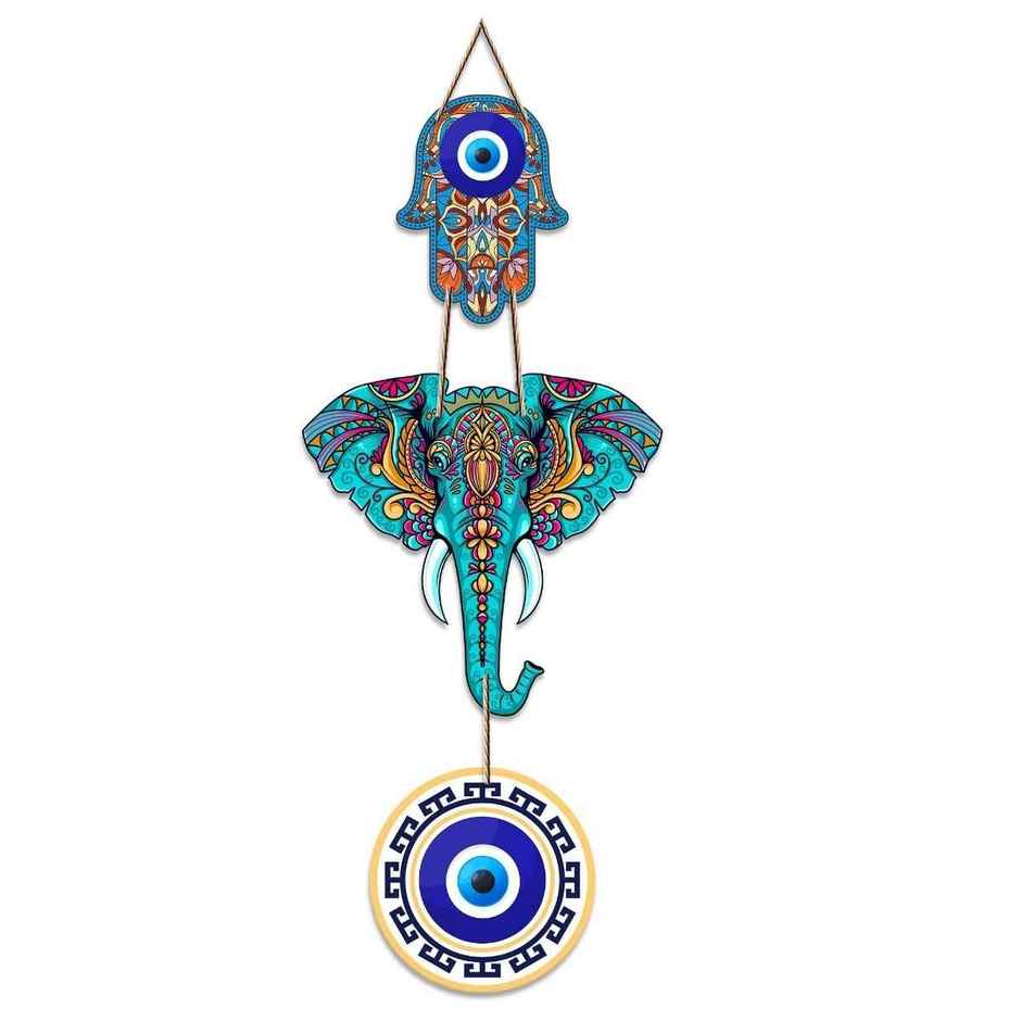 Evil Eye Hamsa Hand & Elephant Face Wall Hanging for Home Decor | Artvibes
