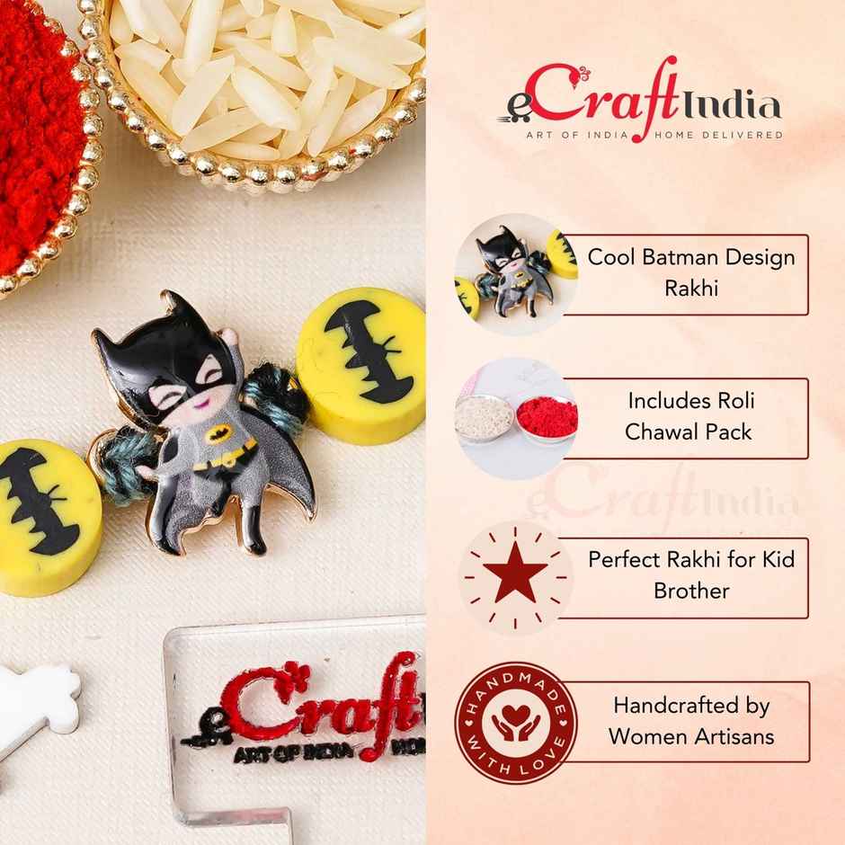 Kids Batman Rakhi for Bhai, Bhaiya with Roli Chawal | Bat Man | Pack of 1 | Ecraftindia
