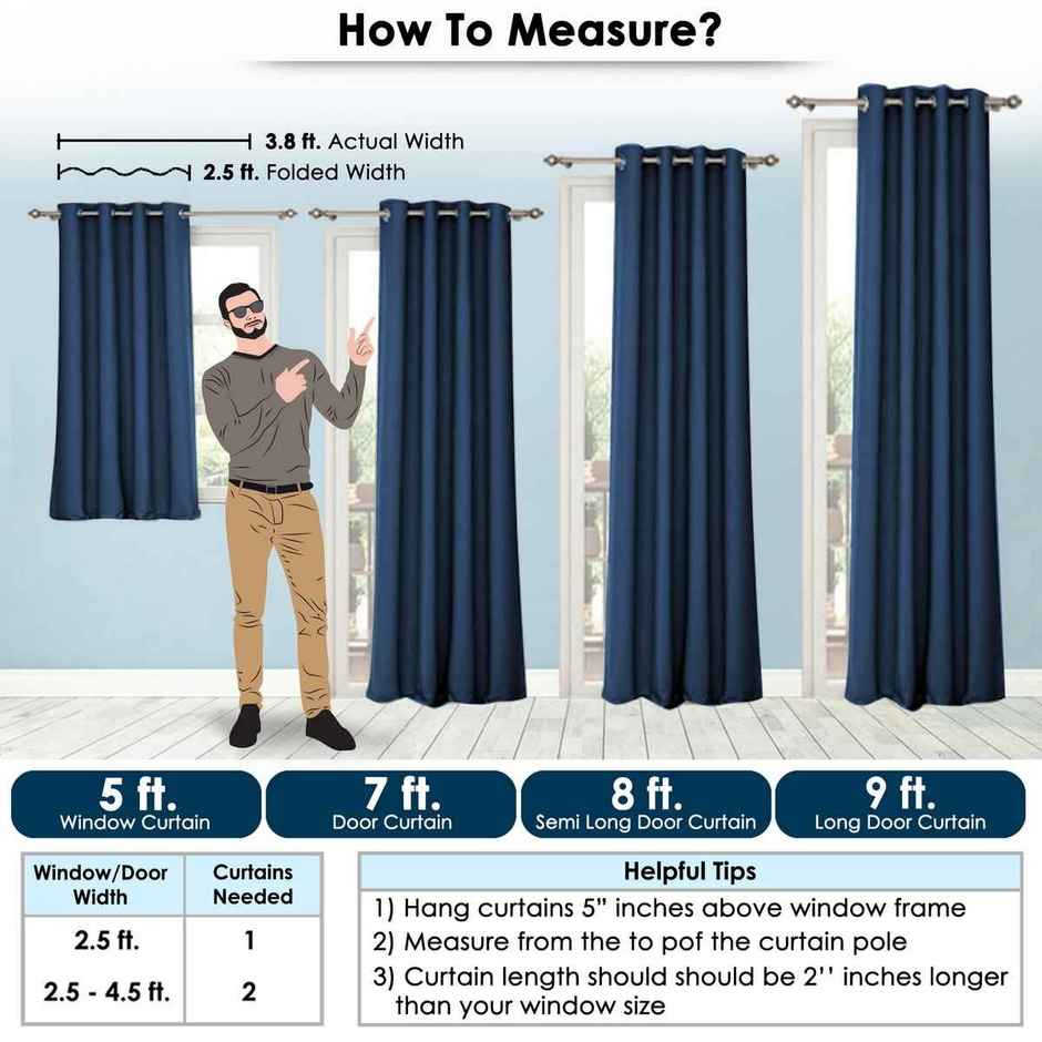 Story@Home 300 GSM 5 feet Faux Silk Blackout 1 U Window Curtain | Navy Blue