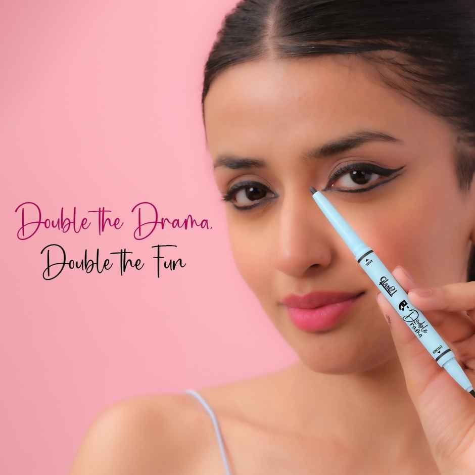 Glam21 Double Drama Kajal, Eyeliner Duo Dramatic Black Pigment Long Lasting Upto 48 Hours