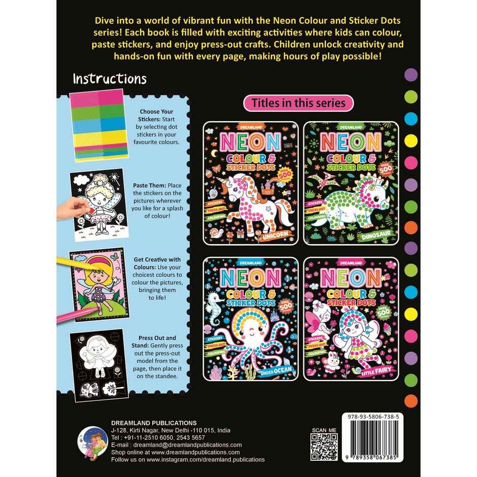 Dreamland Little Fairy Neon Colour and Sticker Dots Book | Over 500 Stickers