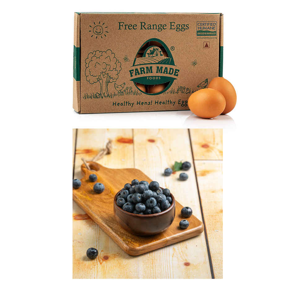 Farm Made Free Range Brown Eggs, 12 Pieces - Protein Rich, Veg Feed, Non-Fertile (12pc) & Blueberry (125g) Combo