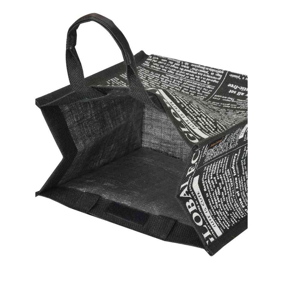 Jute Cottage Carry Bag - Small Lunch Bag | Eco-friendly | Stylish | Global | | Black | 10 x 10 x 6