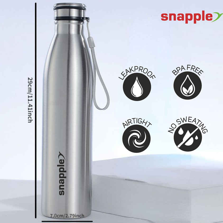 Snapple Stainless Steel Tag Water Bottle Single Wall Fridge Bottle | Silver | 1 L