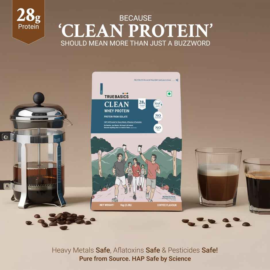 TRUE Basics Clean Whey Protein Isolate Powder | Coffee 30 Servings 28 G Protein Per Scoop