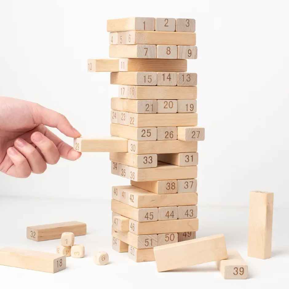 Fablue Wooden Numbered Stacking & Balancing Tower Puzzle Game For Adult & Kids - Wooden Blocks Game