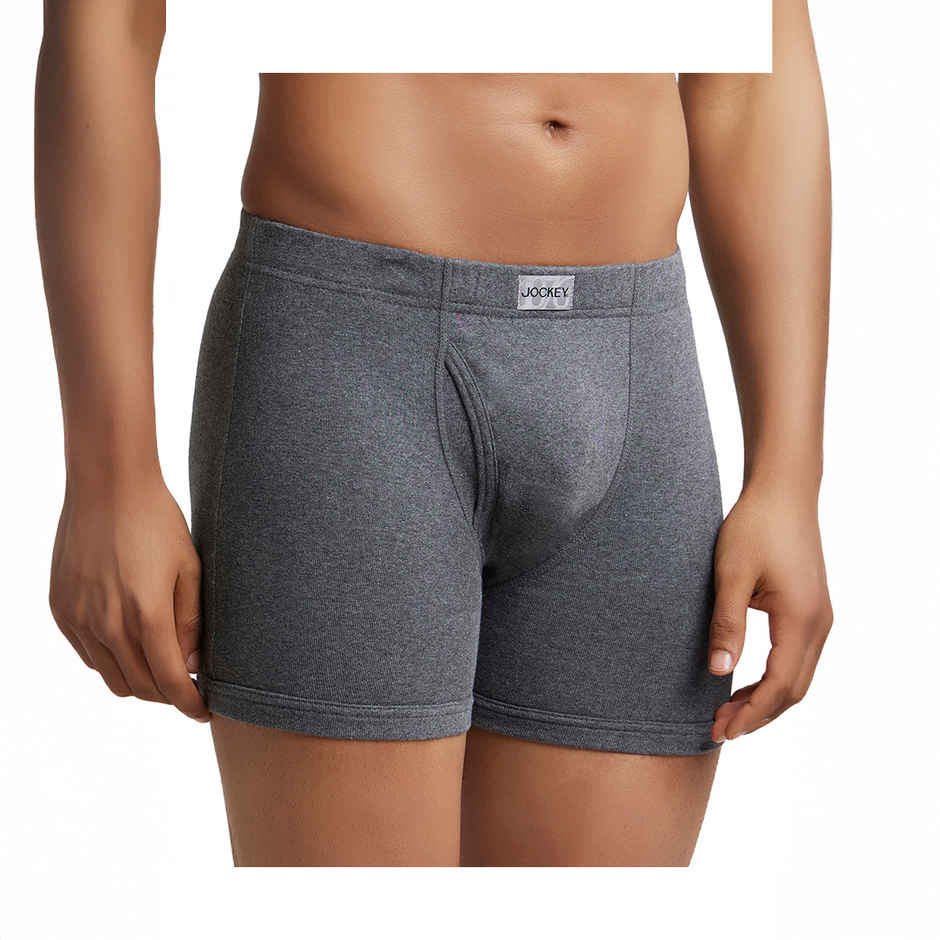 Jockey 8008 Men's Super Combed Cotton Rib Underwear Solid Boxer Brief|Concealed Waistband | Grey-L