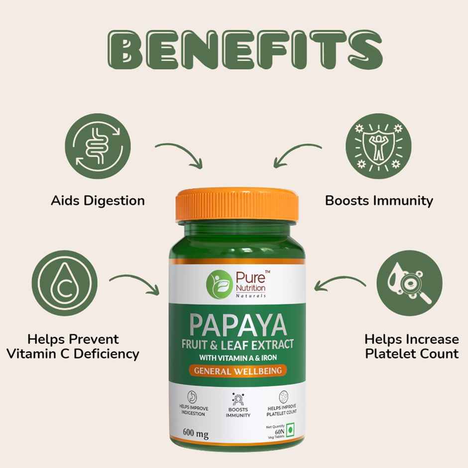 Pure Nutrition Papaya Leaf & Fruit Extract Supplement 60 VEG Capsules With Vitamin C