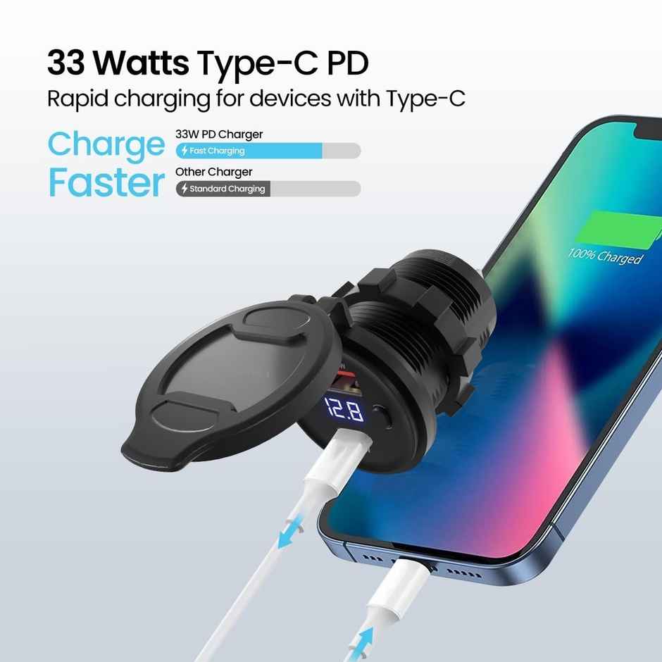 Portronics Spark 51W Two-Wheeler Charger | 33W Type-C Power Delivery, 18W USB Fast Charging, Dual Output