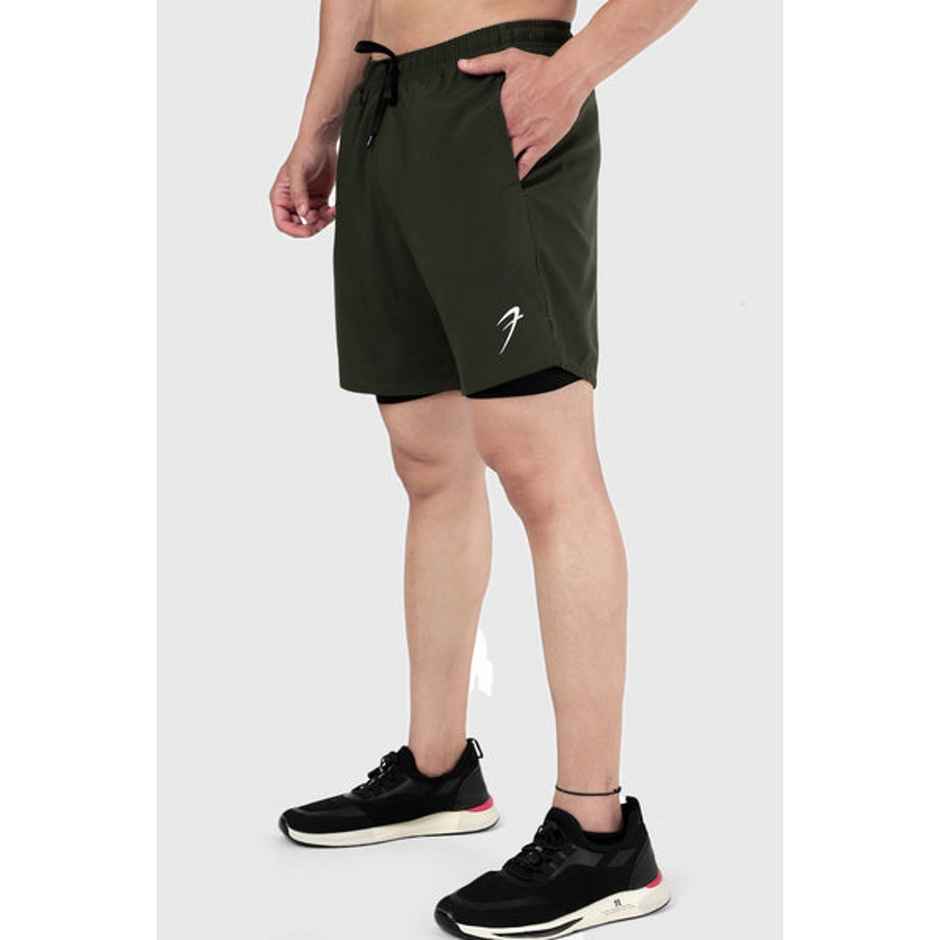 Fuaark Men's 2 in 1 Compression Shorts | Olive - L