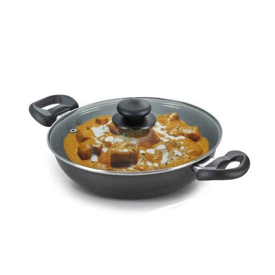 Prestige Omega Deluxe Granite Aluminum NonStick BYK Set,Kadai24cm/FP24cm/OT28cm with GlassLid,Black