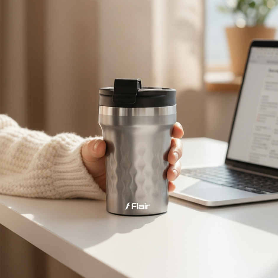 FLAIR Crest Stainless Steel Insulated Coffee Mug | Grey - 325 ml