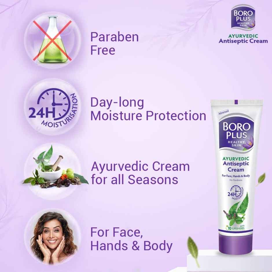 BoroPlus Ayurvedic Antiseptic Cream For Face, Hands & Body, Enriched With 10 Super Herbs