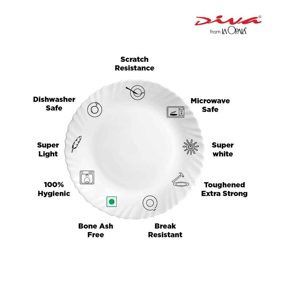 La Opala Diva Cup Set Tulip 160 ml Set of 6 Aster Blue Opal Glass Cups for Tea & Coffee, White