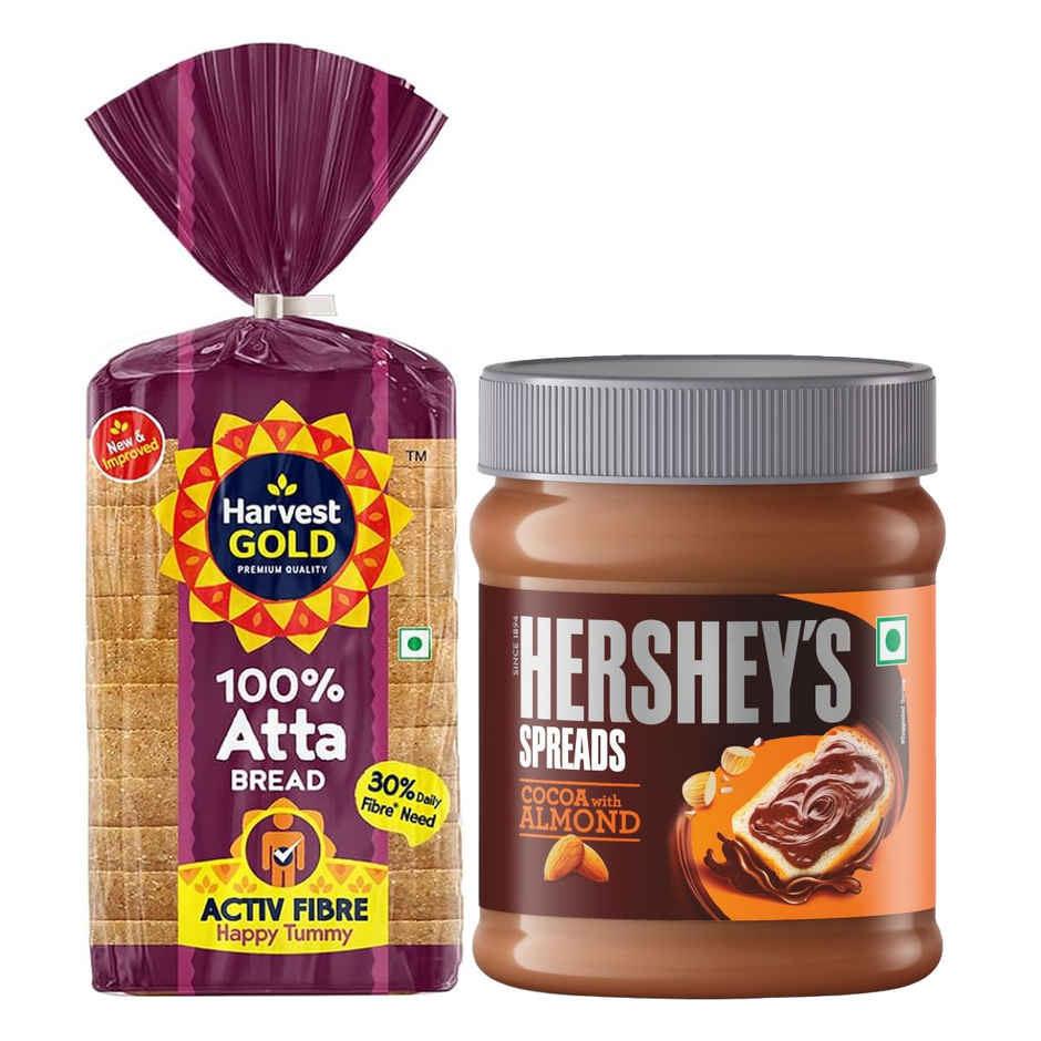 Hershey'S Cocoa + Almond Spread (350g) & Harvest Gold - Pure Atta Bread (Zero Maida) (450g) Combo
