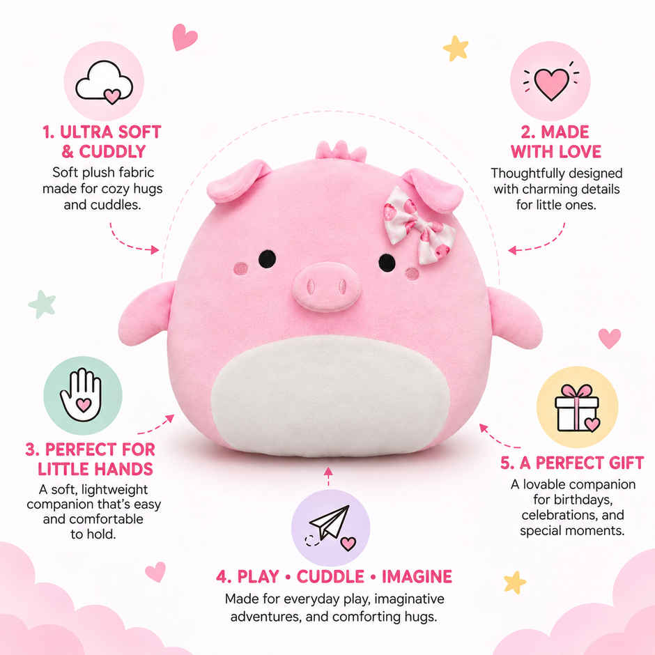Zoowee Pink Pig Pillow Soft Toy | 33 cm