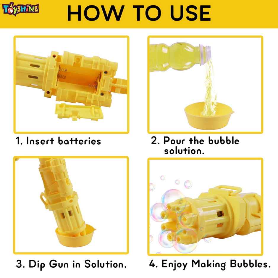 Toyshine 8 Hole Electric Bubbles Gun Gatling Bubble Machine Toy With Scoup Bottle |Yellow