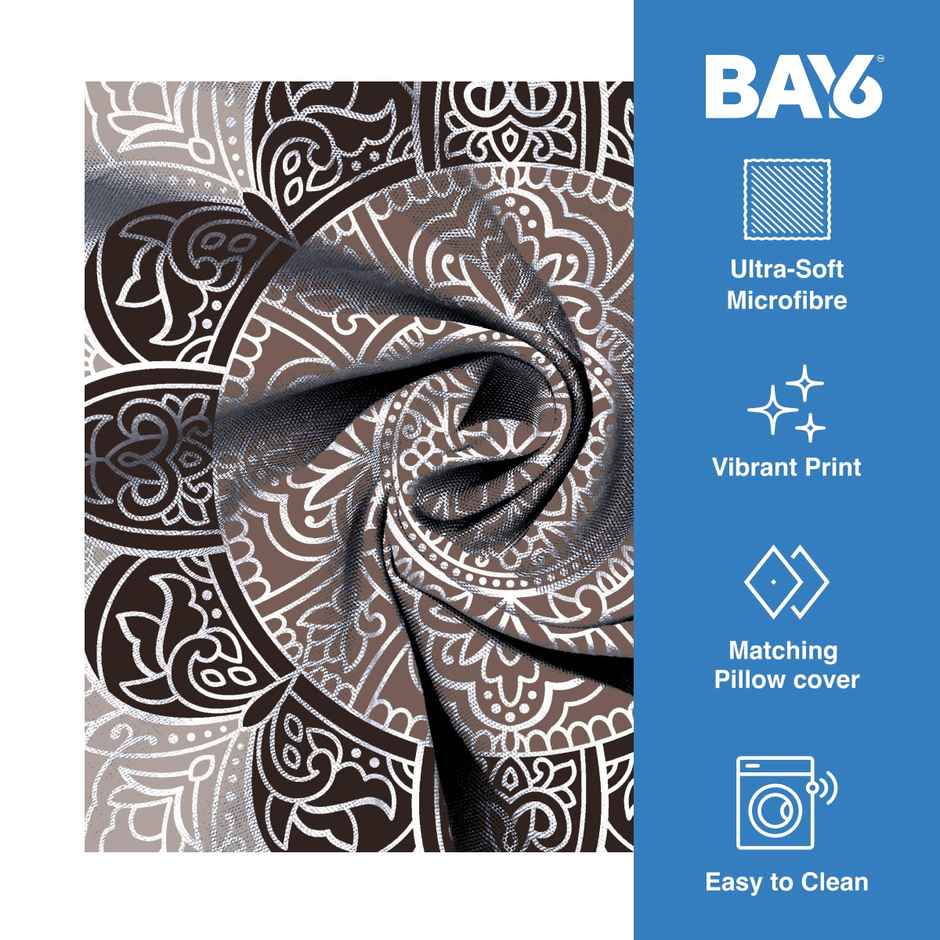 BAY6 Microfibre Jaipuri Print Double Bedsheet | Beige | With Two Pillow Covers | 87 x 94 in