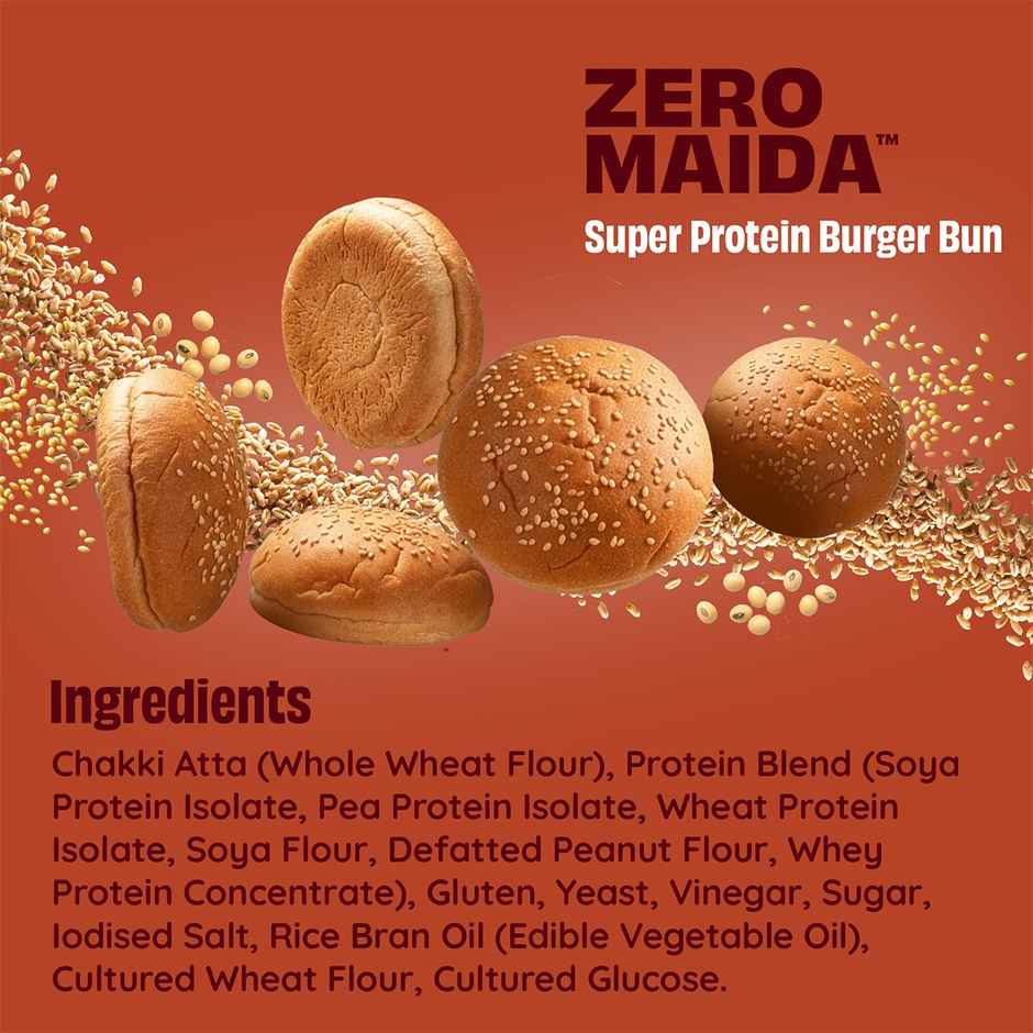 The Health Factory Super Protein Burger Bun | Zero Maida | 27g High Protein | Whole Wheat Bun