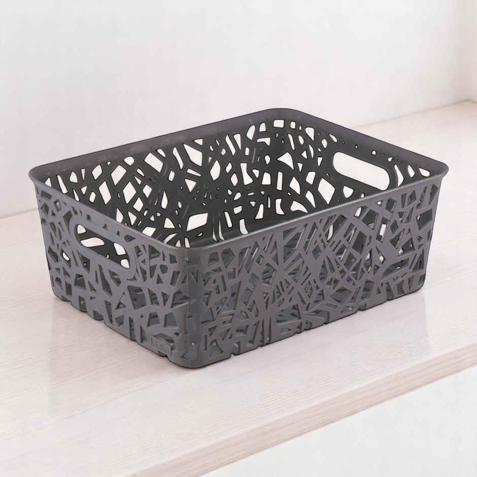 Flair Zig Zag Plastic Multi Purpose Storage Basket, 1 pc Big, (Gray)