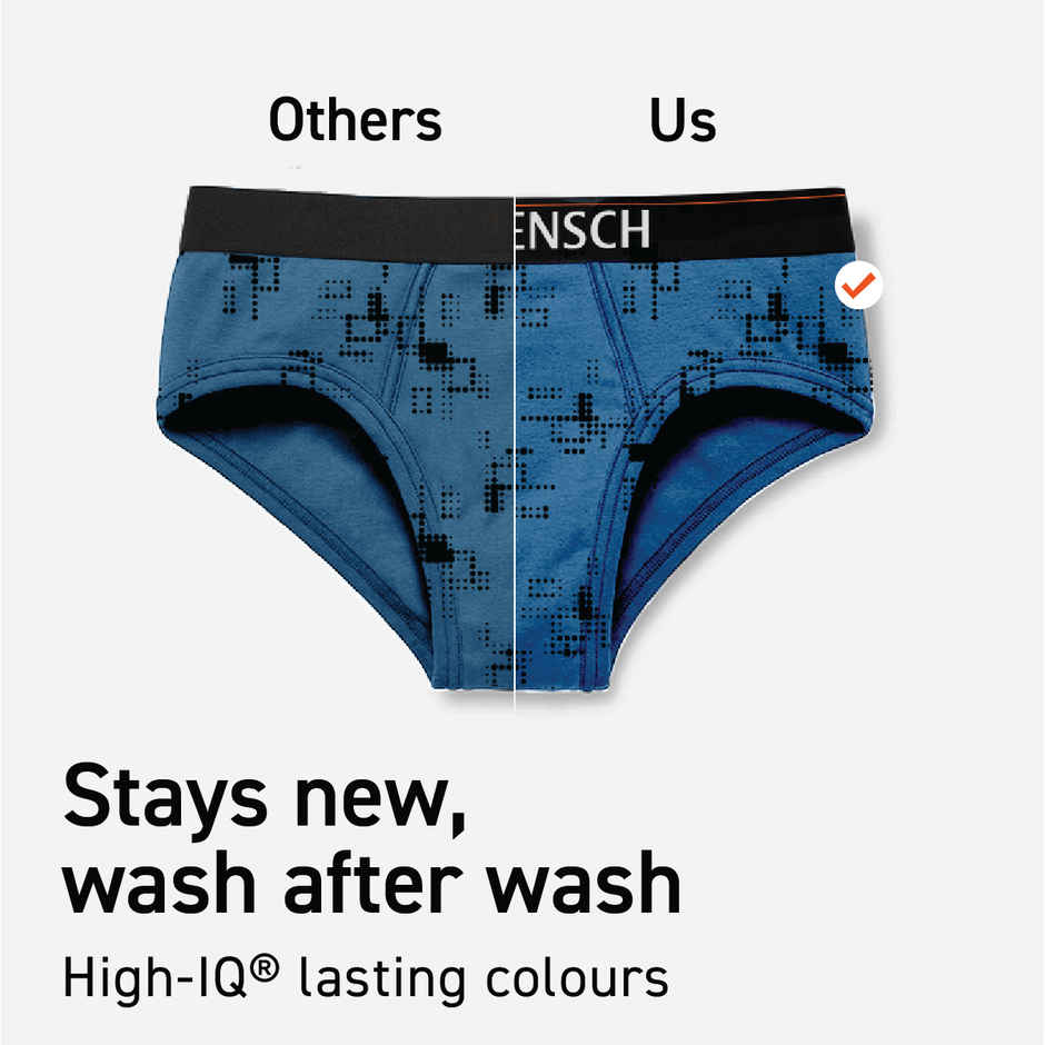 DaMENSCH Men's Brief | Printed Basic, Deo Cotton | Black Space Dot and Navy Pixels - M