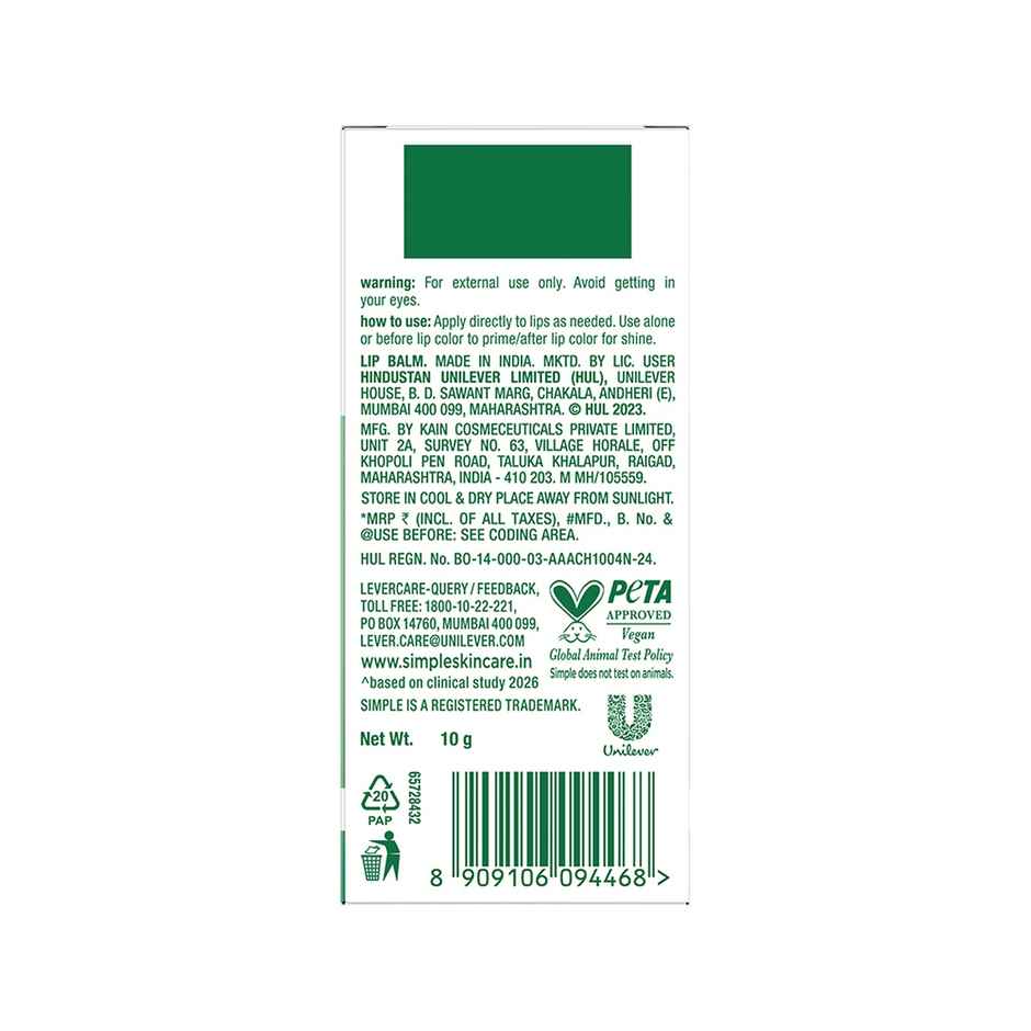 Simple Barrier Repair+ Hydrating Lip Balm | SPF 30 | For Sensitive Lips with Proceramides | Bare