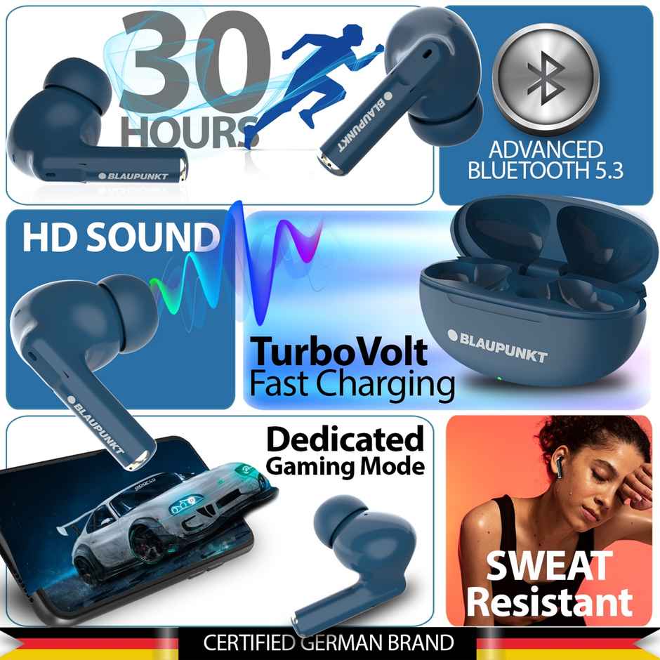 Blaupunkt Btw09 Air Truly Wireless Bt Earbuds, Hd Sound, Low Latency,30H Playtime,(Blue)