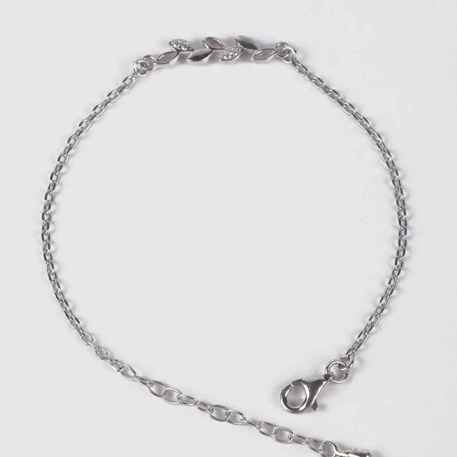 Clara 925 Sterling Silver Leaf Bracelet | Adjustable | Rhodium Plated | Swiss Zirconia