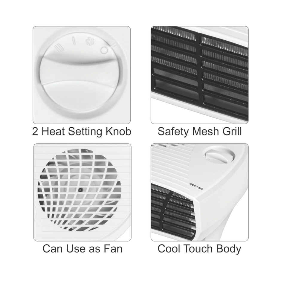 Orpat OEH-1220 (2000Watt) Fan Heater, Cool Touch Body, 2 Heat Setting knob - White