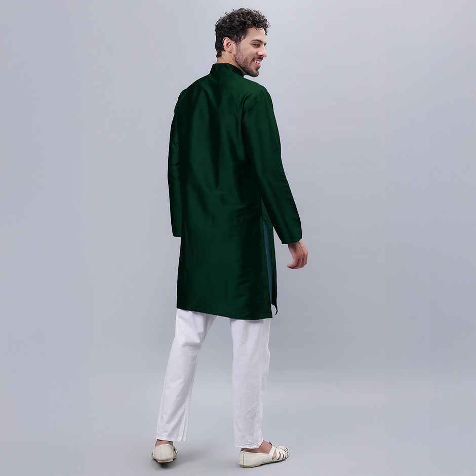 Mad Over Print Men's Silk Blended Kurta | Green - S