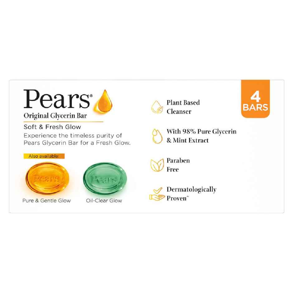 Pears Soft & Fresh Bathing Bar with 98% Pure Glycerine & Mint Extracts - For Fresh Glow