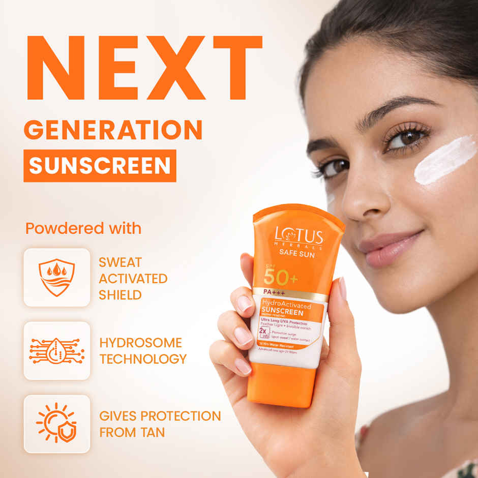 Lotus Herbals Safe Sun Hydro Activated Face Sunscreen SPF 50+ PA+++ With No White Cast