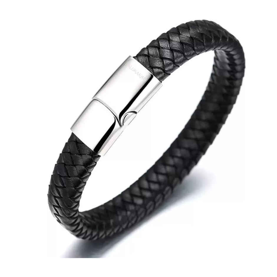 SALTY Alpha Avrum Leather Bracelet for Men and Boys| Anti-Tarnish | Black