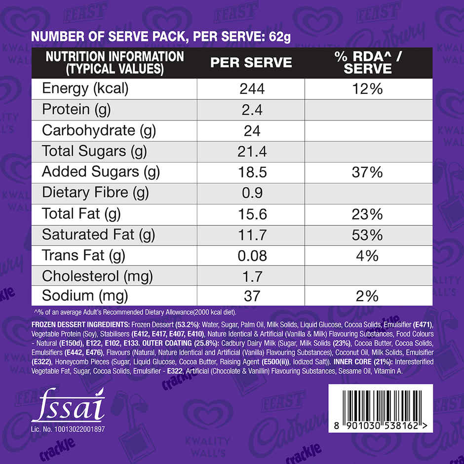 Kwality Wall's Feast Cadbury Crackle Stick Combo