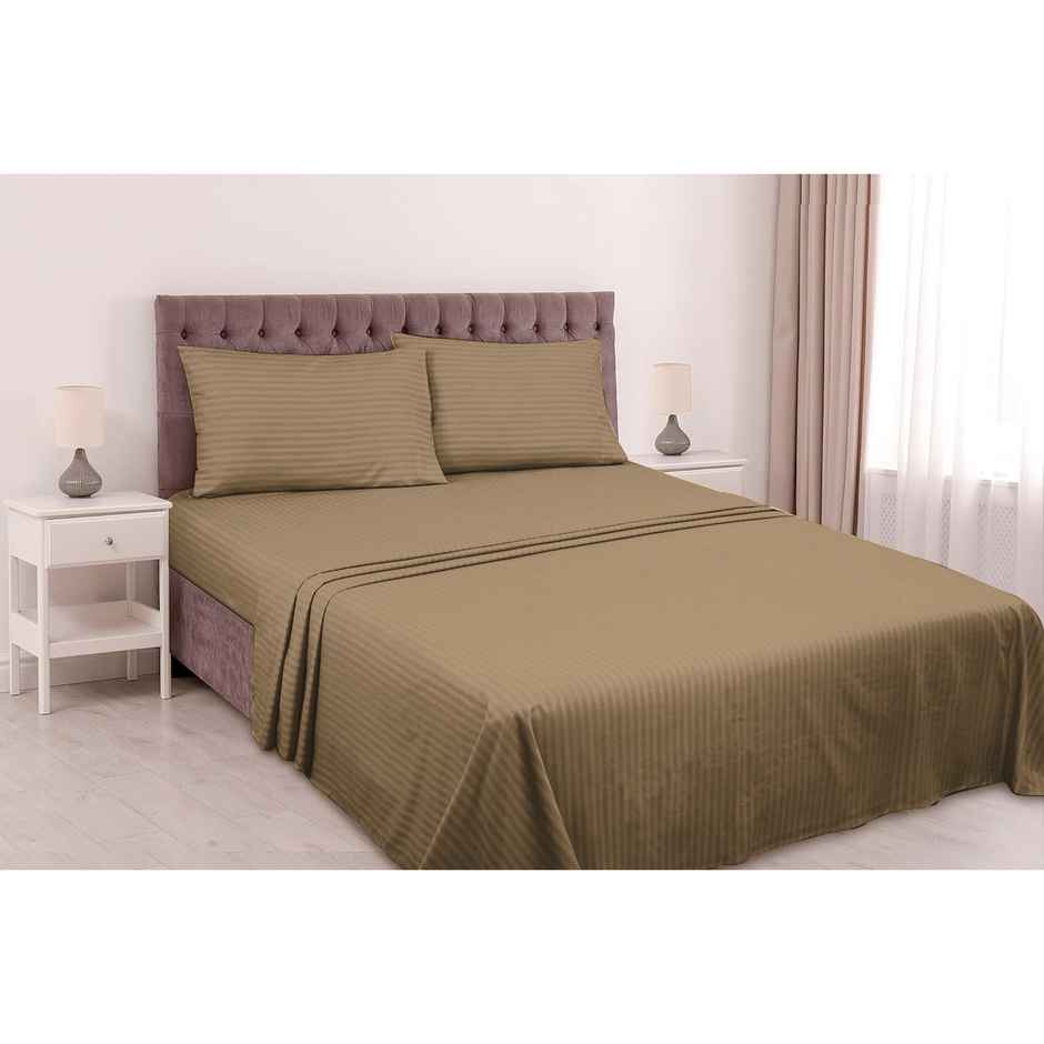 Florida Blaze Bedsheet for King Size Bed with Pillow Covers and Made of Poly-Cotton 300 TC Brown