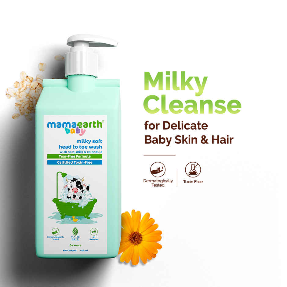 Mamaearth Milky Soft Head To Toe Wash With Oats, Milk, And Calendula For Babies