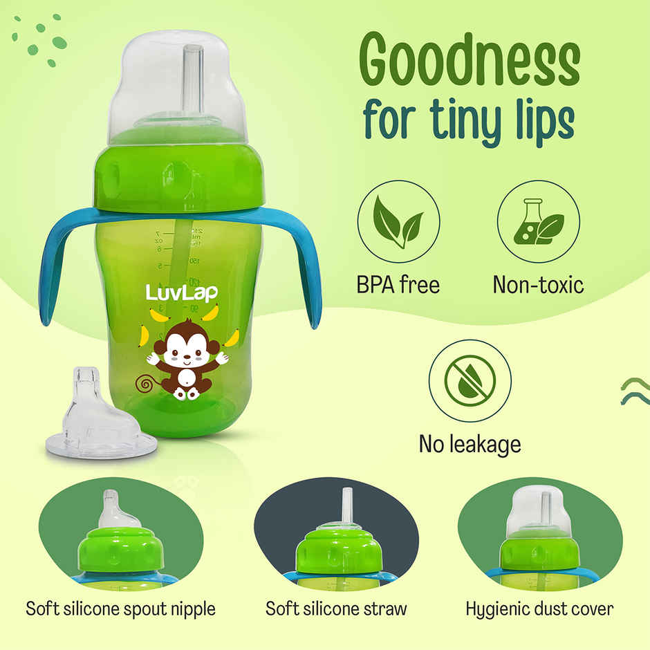 LuvLap Banana Time 2 in 1 Sipper with Soft Silicone Spout & Straw, BPA Free, 6m+