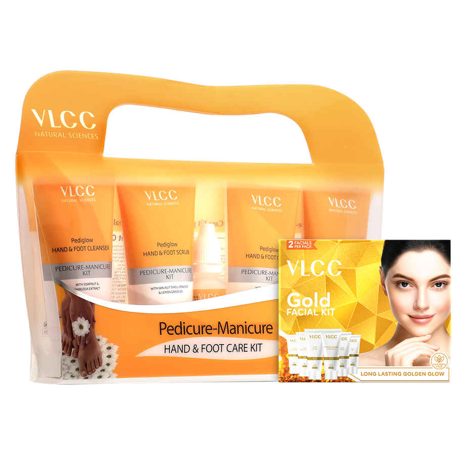 VLCC Salon At Home - Gold Facial Kit - 60 g & Manicure Pedicure Kit Combo